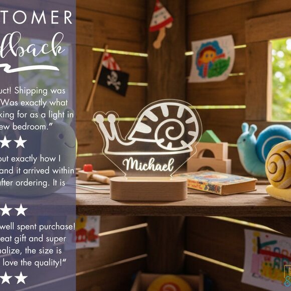 Snail Custom Name Light • Personalized LED Cloud Decor • Baby Gift - Picture 7 of 8